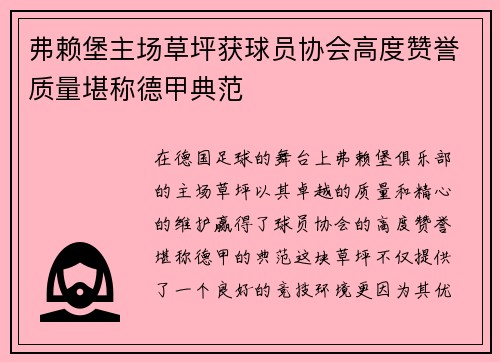 弗赖堡主场草坪获球员协会高度赞誉质量堪称德甲典范 弗赖堡主场草坪获球员协会高度赞誉质量堪称德甲典范